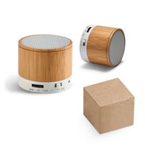 Caixa de som com microfone em bambu