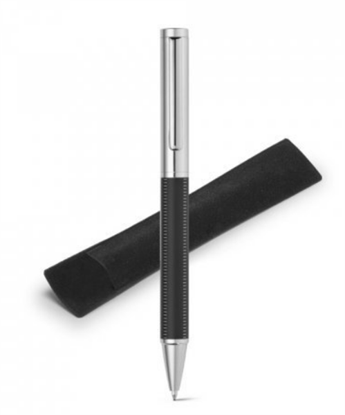 Esferográfica em metal com escrita em preto